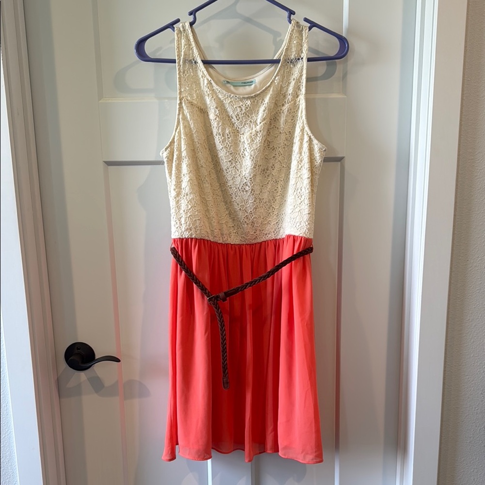Maurices Cream and Coral Asymmetrical Dress